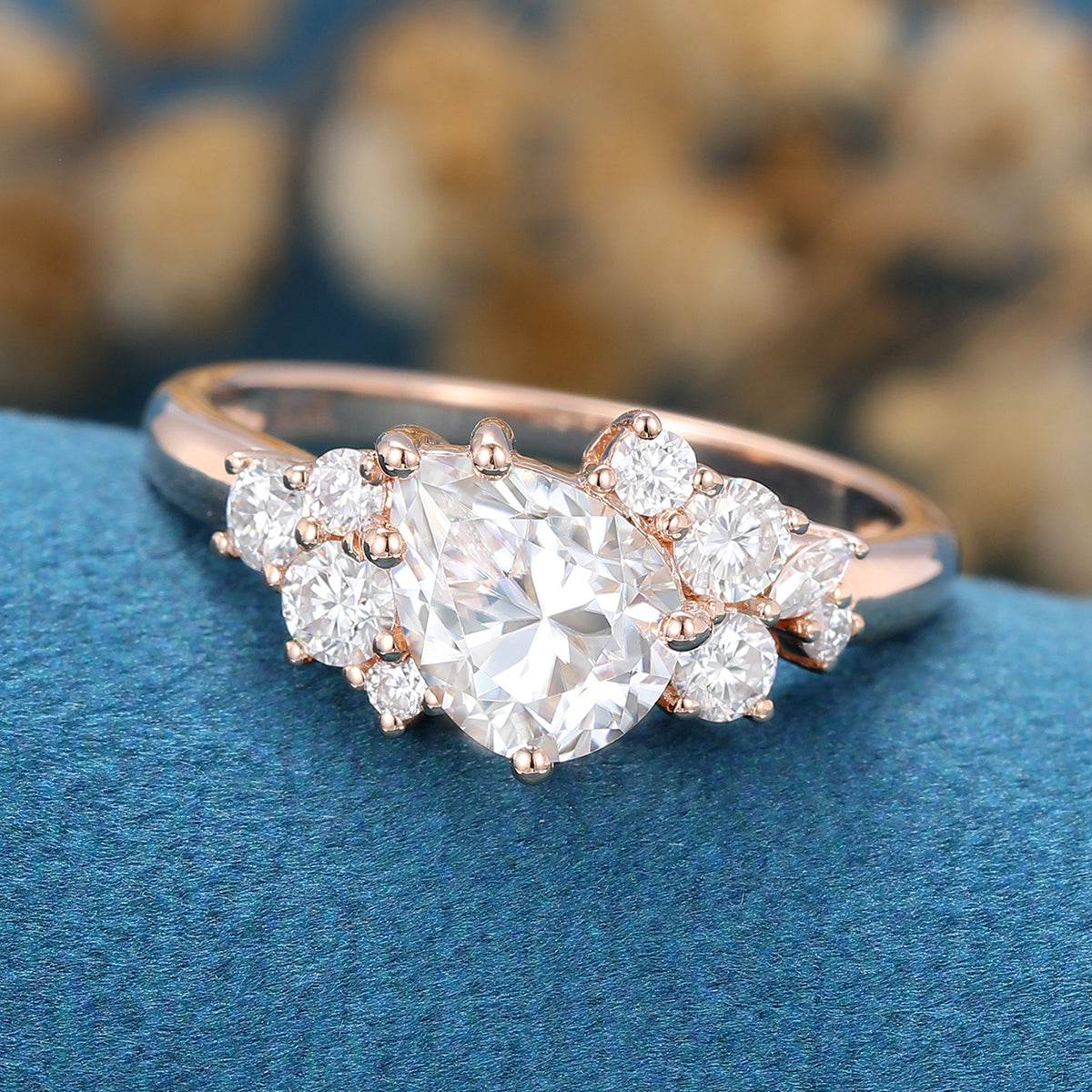 1 CT Pear Cluster Lab Grown Diamond Engagement Ring