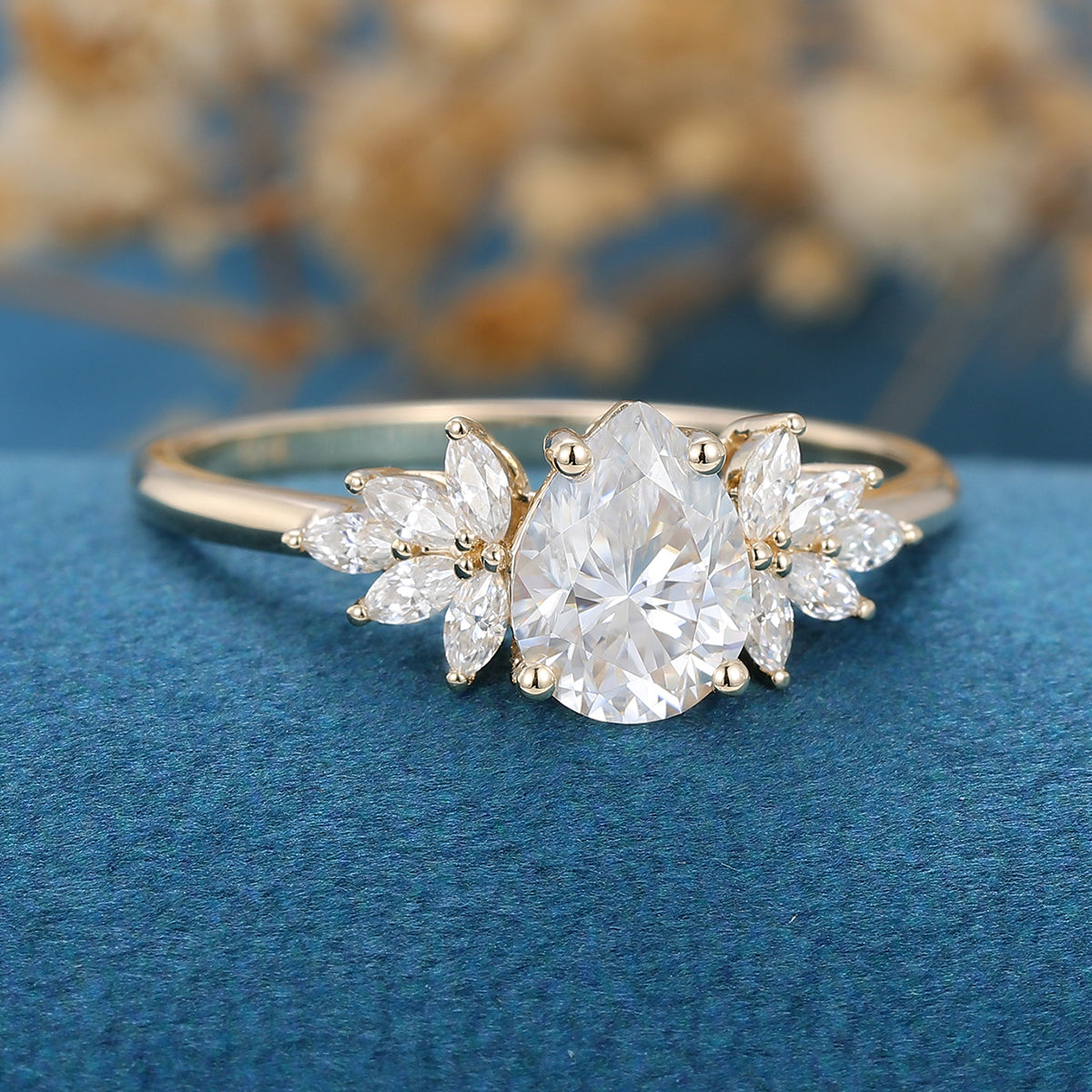 1 CT Pear Cluster Lab Grown Diamond Engagement Ring