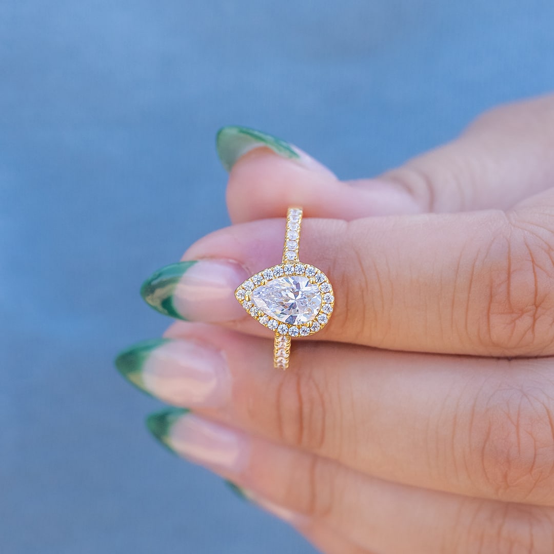 1.33 CT Pear Halo & Pave Moissanite Engagement Ring