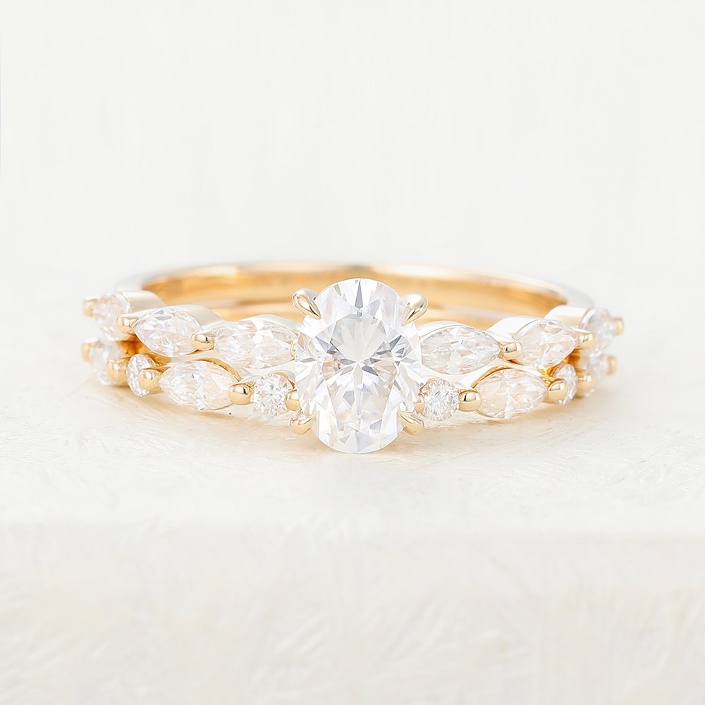 0.84 CT Oval Pave Lab Grown Diamond Bridal Set