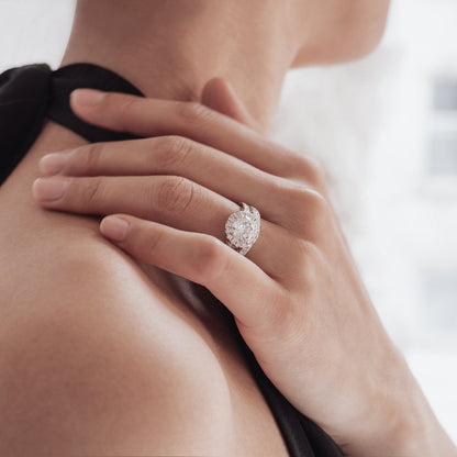 1.50 CT Round Halo & Pave Lab Grown Diamond Engagement Ring
