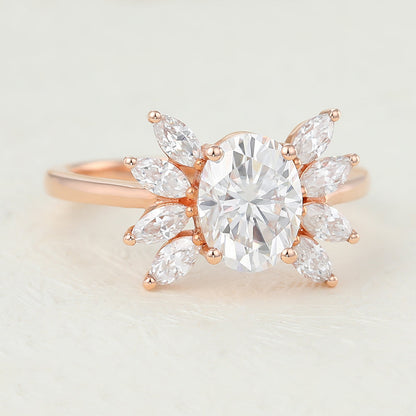 1.33 CT Oval Cluster Lab-Grown Diamond Engagement Ring