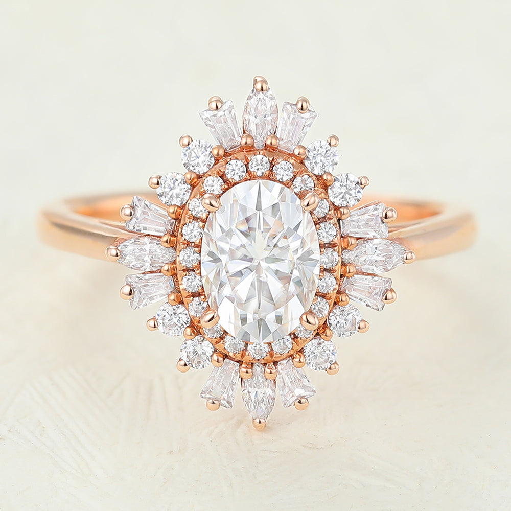 0.84 CT Oval Cluster Moissanite Engagement Ring