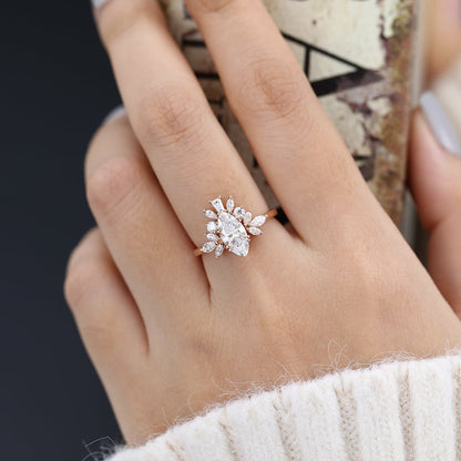 0.9 CT Marquise Cluster Moissanite Engagement Ring