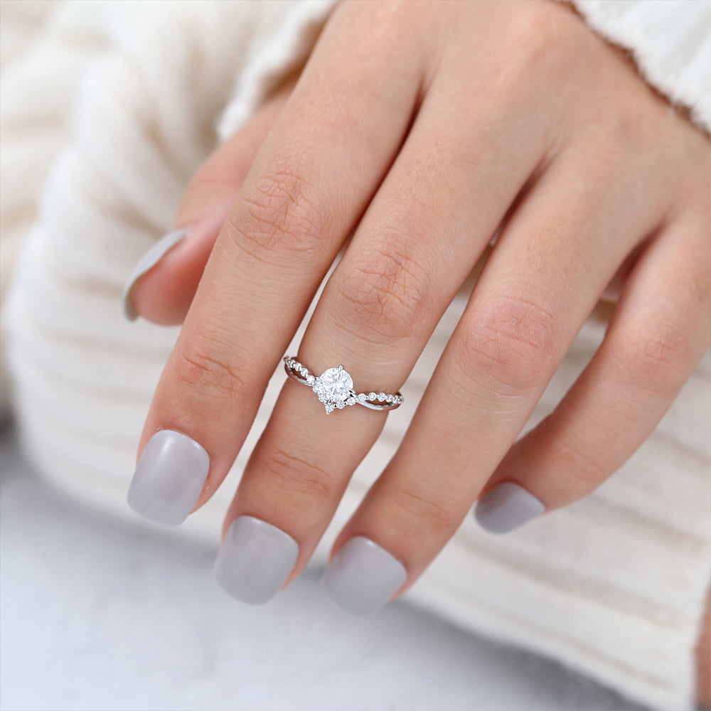 0.41 CT Round Pave & Split Shank Lab-Grown Diamond Engagement Ring