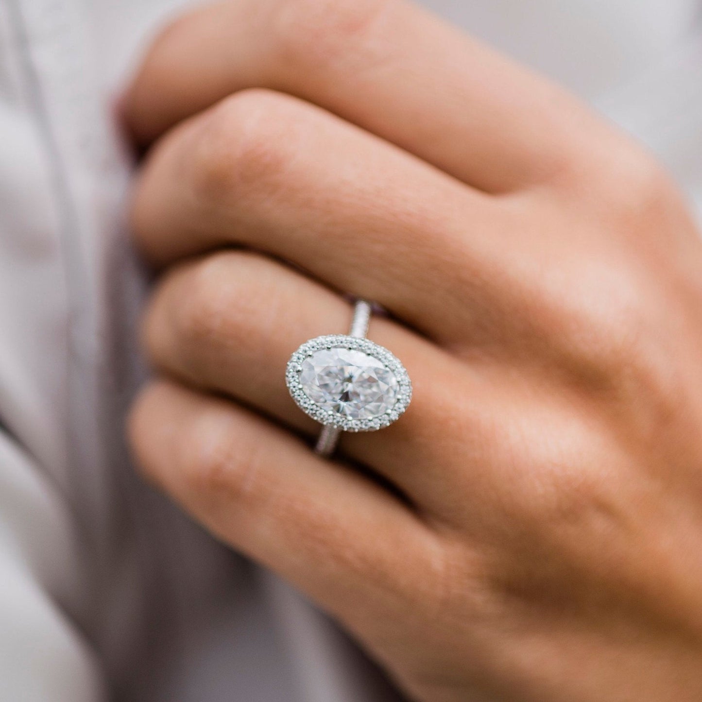 3.85 CT Oval Halo & Pave Lab Grown Diamond Engagement Ring