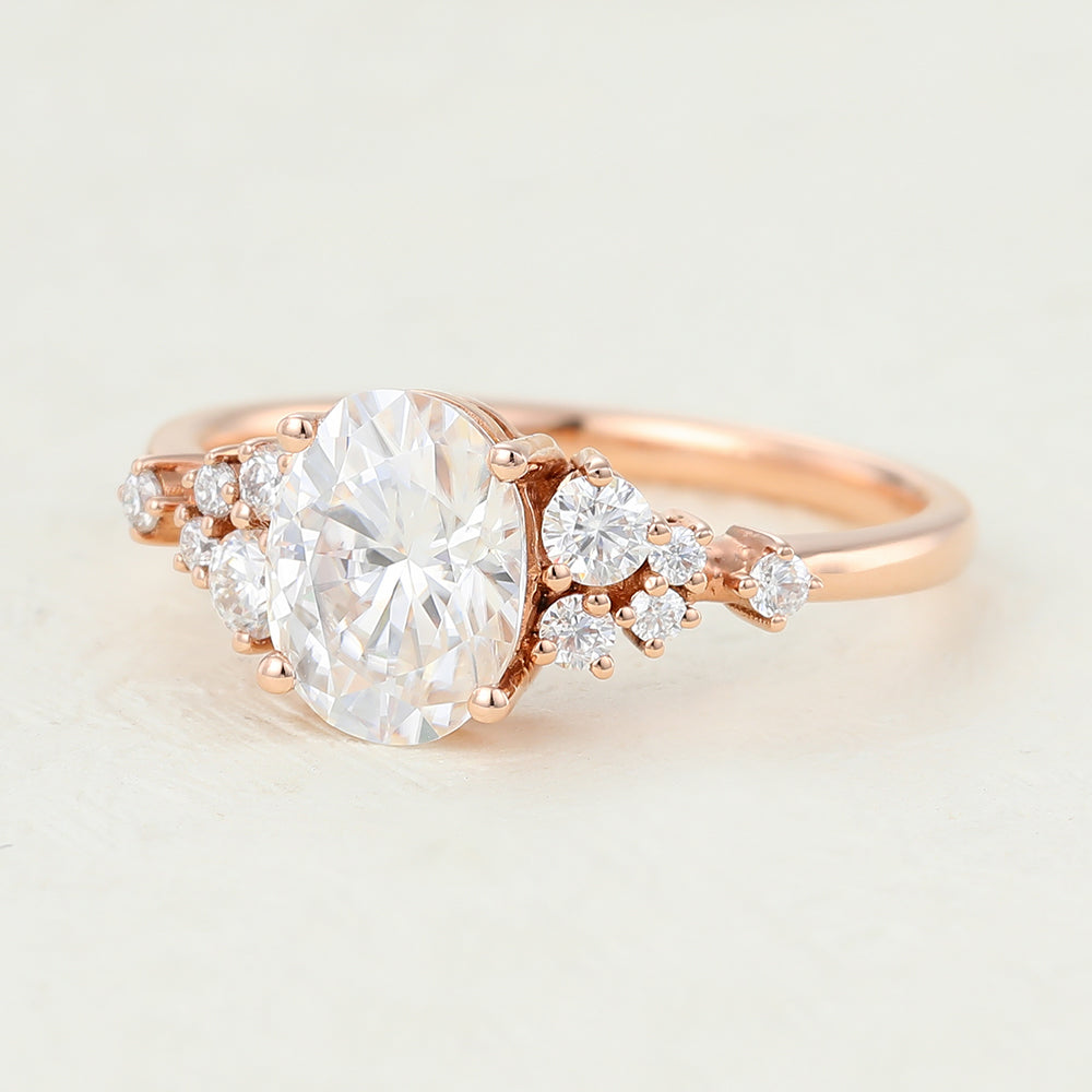 1.33 CT Oval Cluster Moissanite Engagement Ring