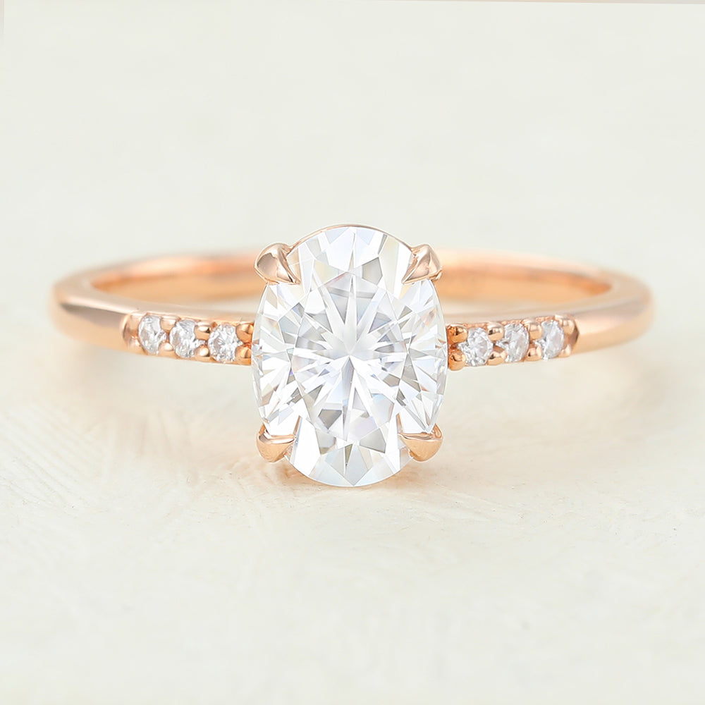 1.33 CT Oval Pave Moissanite Engagement Ring