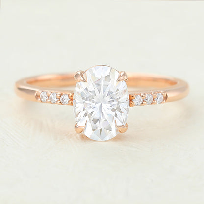 1.33 CT Oval Pave Moissanite Engagement Ring