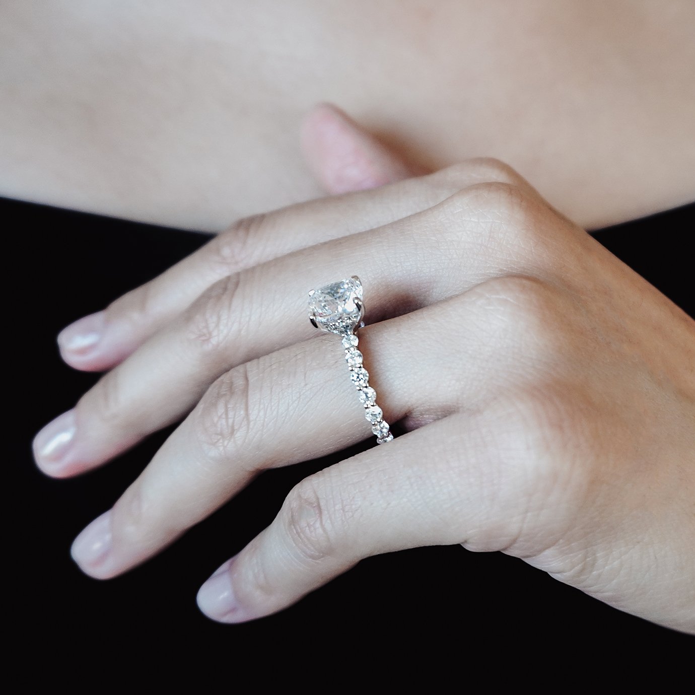 3.0 CT Cushion Hidden Halo & Pave Lab Grown Diamond Engagement Ring