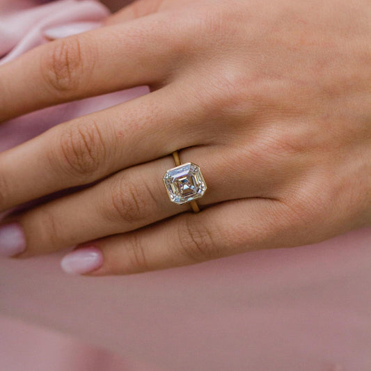 4 CT Asscher Bezel & Solitaire Lab Grown Diamond Engagement Ring