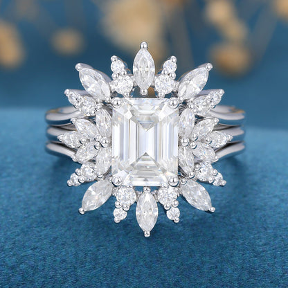 1.6 CT Emerald Cluster Lab Grown Diamond Bridal Set