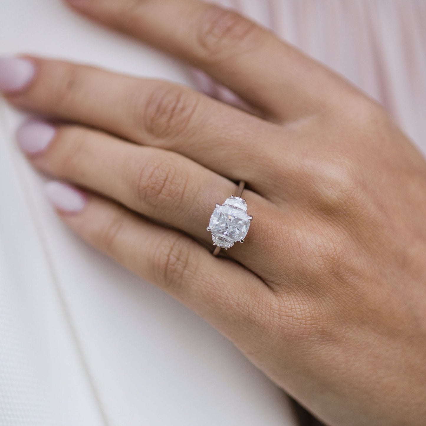 2.5 CT Elongated Cushion Three Stone Lab Grown Diamond Engagement Ring