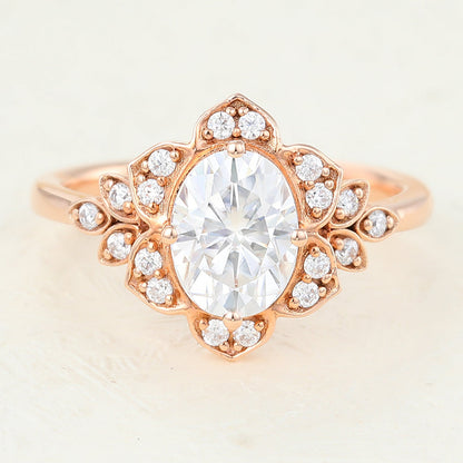 1.33 CT Oval Cluster Moissanite Engagement Ring