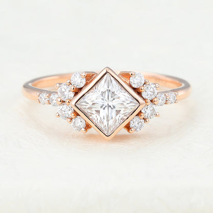 0.64 CT Princess Bezel & Cluster Lab-Grown Diamond Engagement Ring