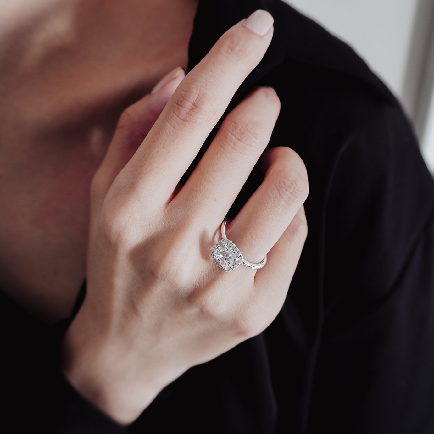 1.50 CT Cushion Halo  Lab Grown Diamond Engagement Ring