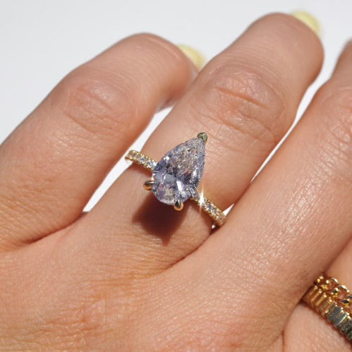 2.01 CT Pear Pave Moissanite Engagement Ring