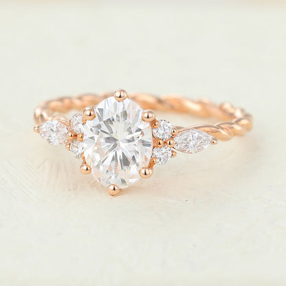 1.33 CT Oval Cluster Twisted Shank Lab-Grown Diamond Engagement Ring
