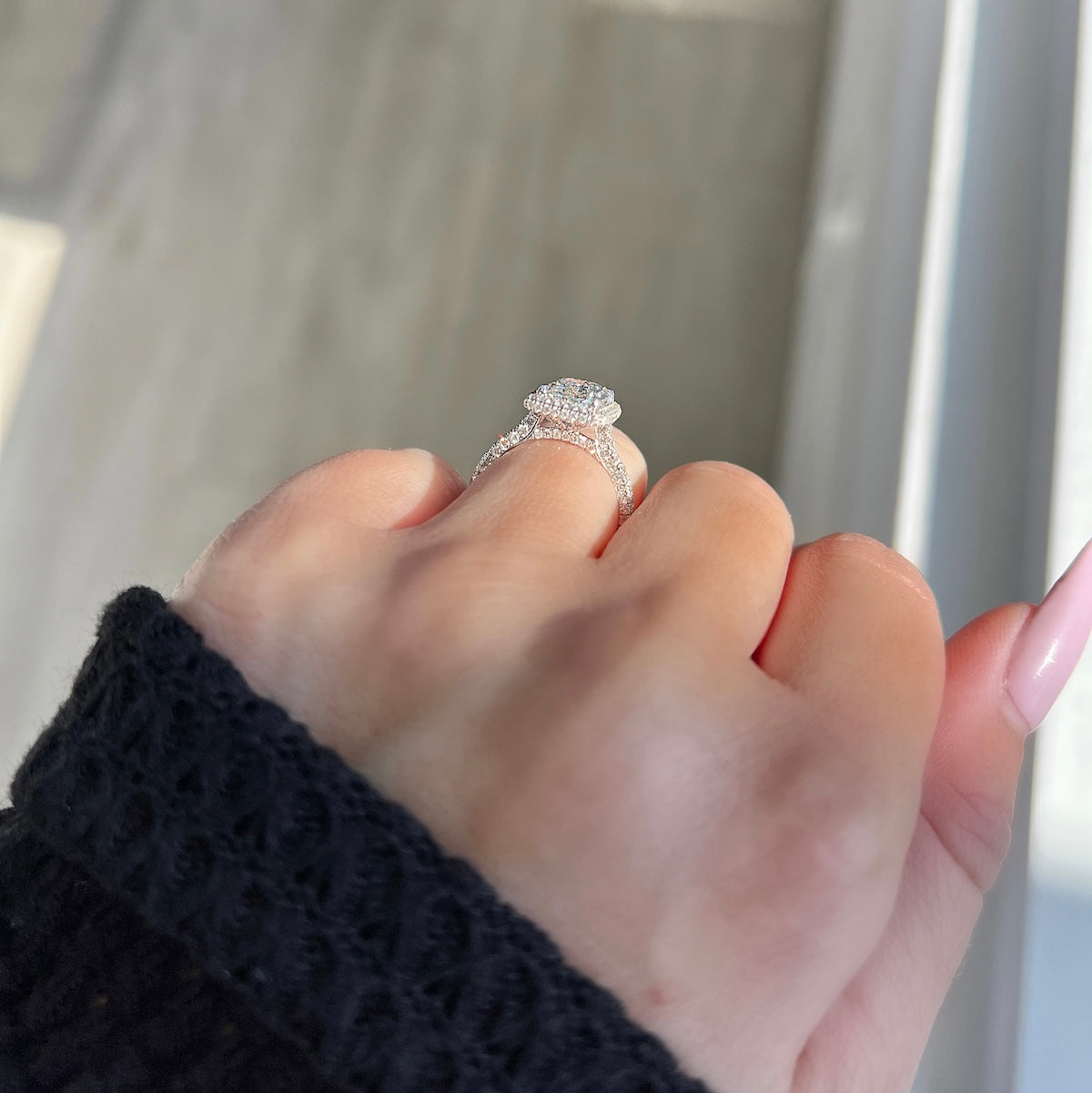 2 CT Radiant Halo & Pave Moissanite Engagement Ring