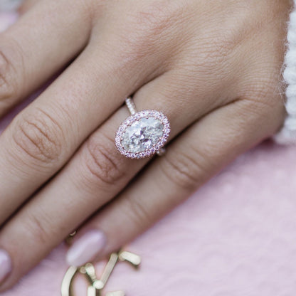 3.9 CT Oval Halo & Pave Lab Grown Diamond Engagement Ring