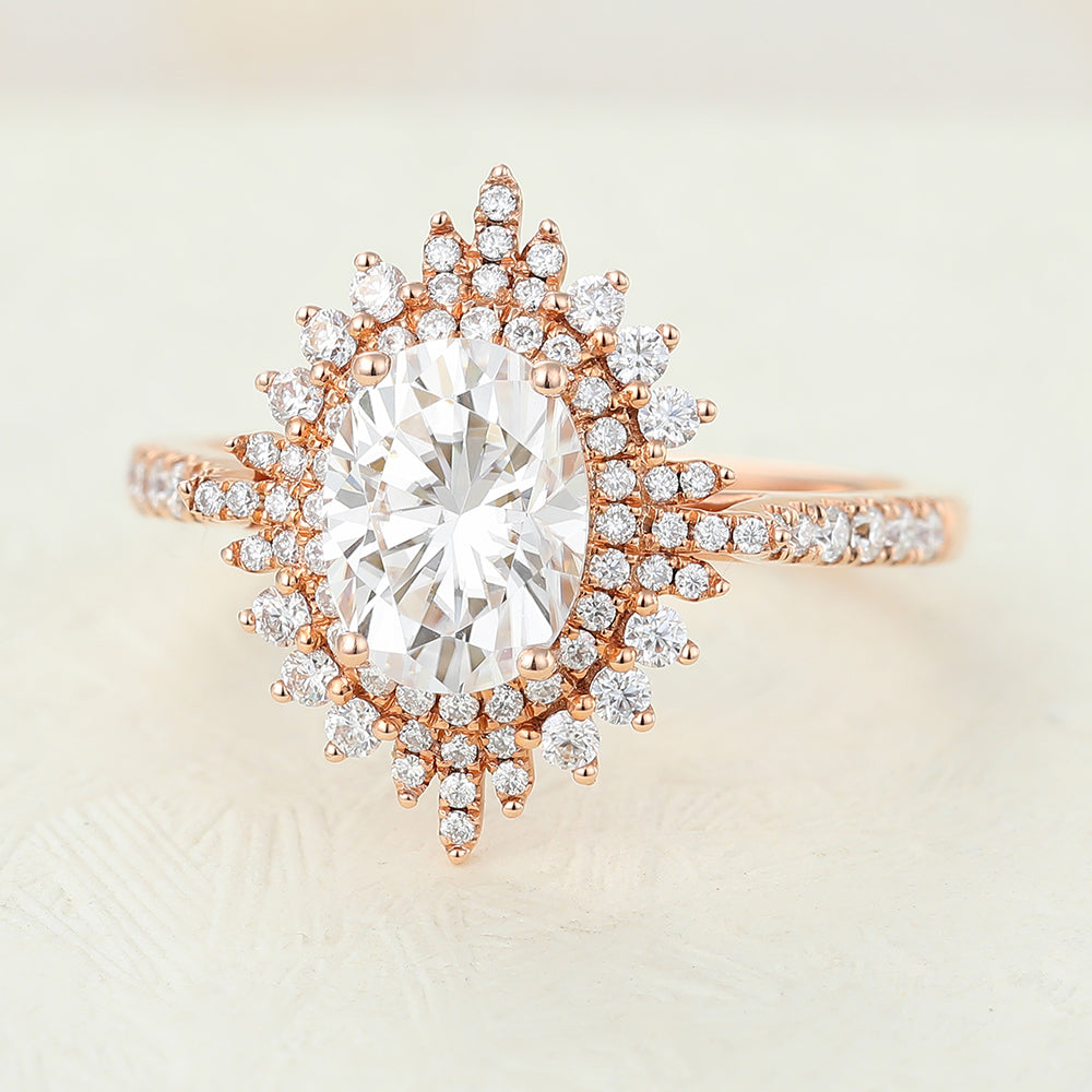 1.33 CT Oval Cluster & Pave Moissanite Engagement Ring