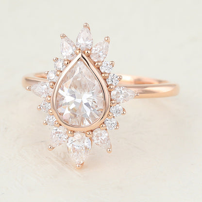 0.57 CT Pear Cluster Moissanite Engagement Ring