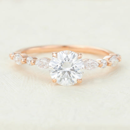 0.88 CT Round Pave Moissanite Engagement Ring