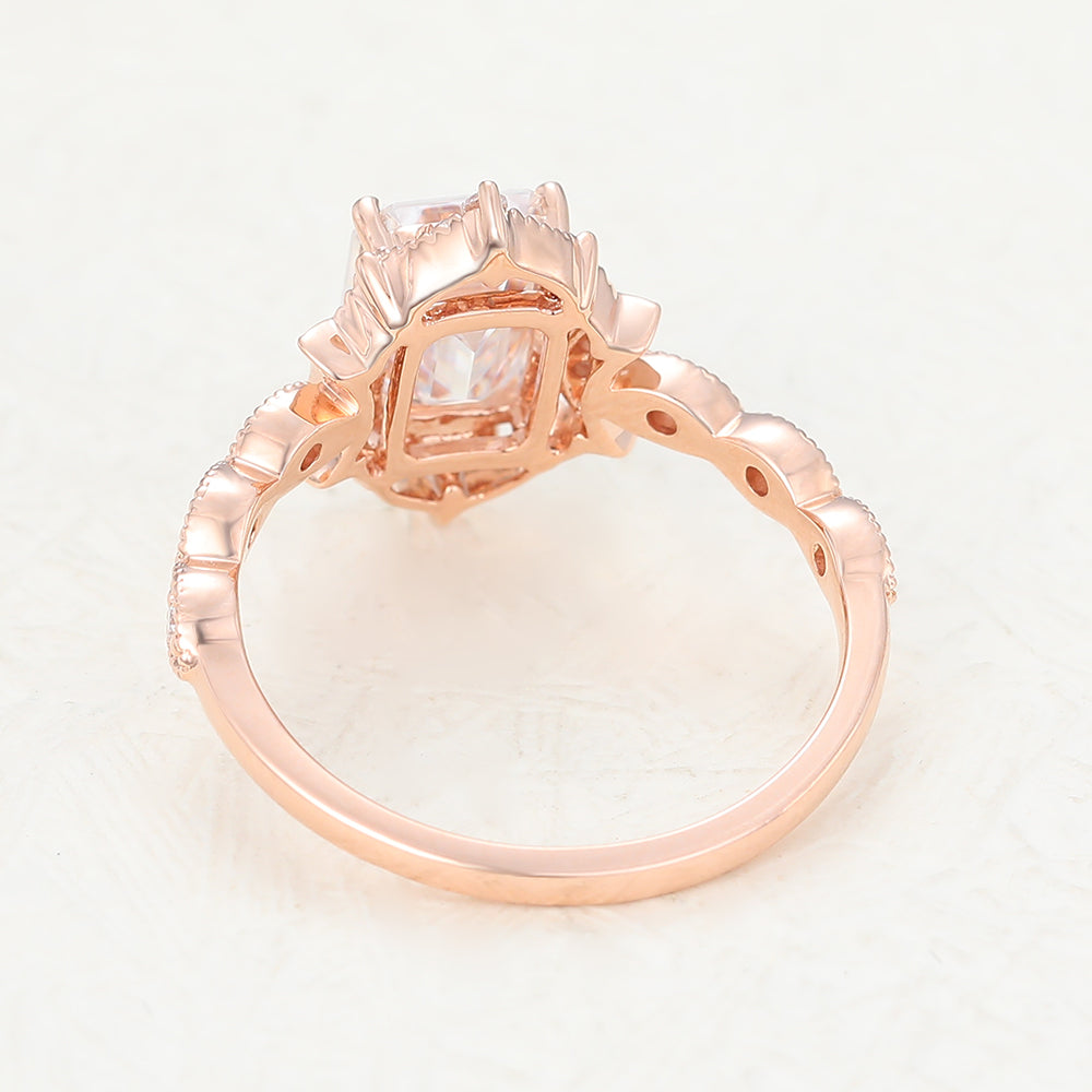 1.6 CT Emerald Vintage Cluster Moissanite Engagement Ring