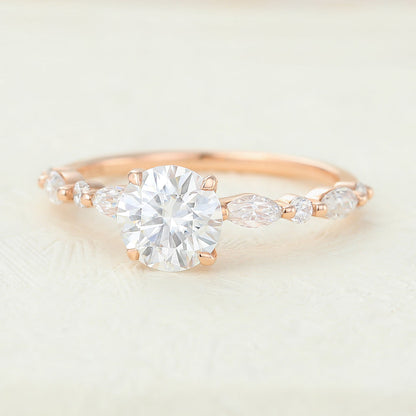 0.88 CT Round Pave Moissanite Engagement Ring