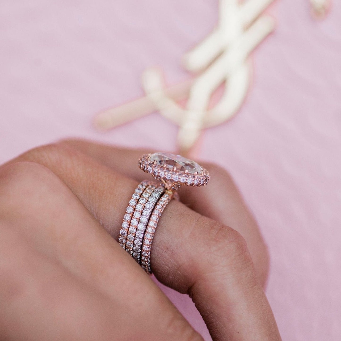3.9 CT Oval Halo & Pave Lab Grown Diamond Engagement Ring