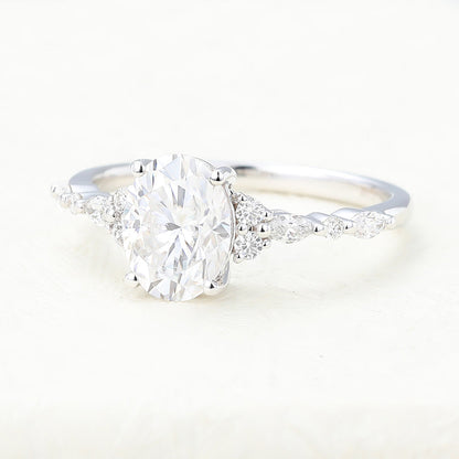 1.33 CT Oval Vintage Cluster & Pave Lab-Grown Diamond Engagement Ring
