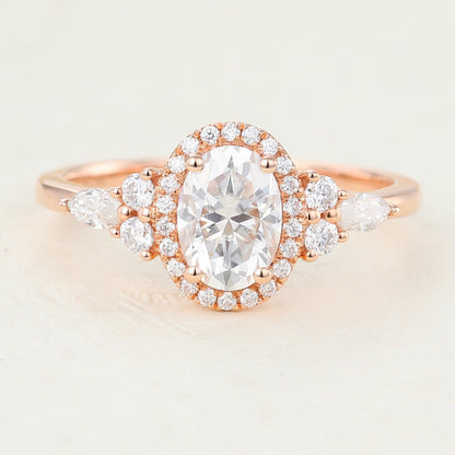 0.84 CT Oval Cluster Lab-Grown Diamond Engagement Ring