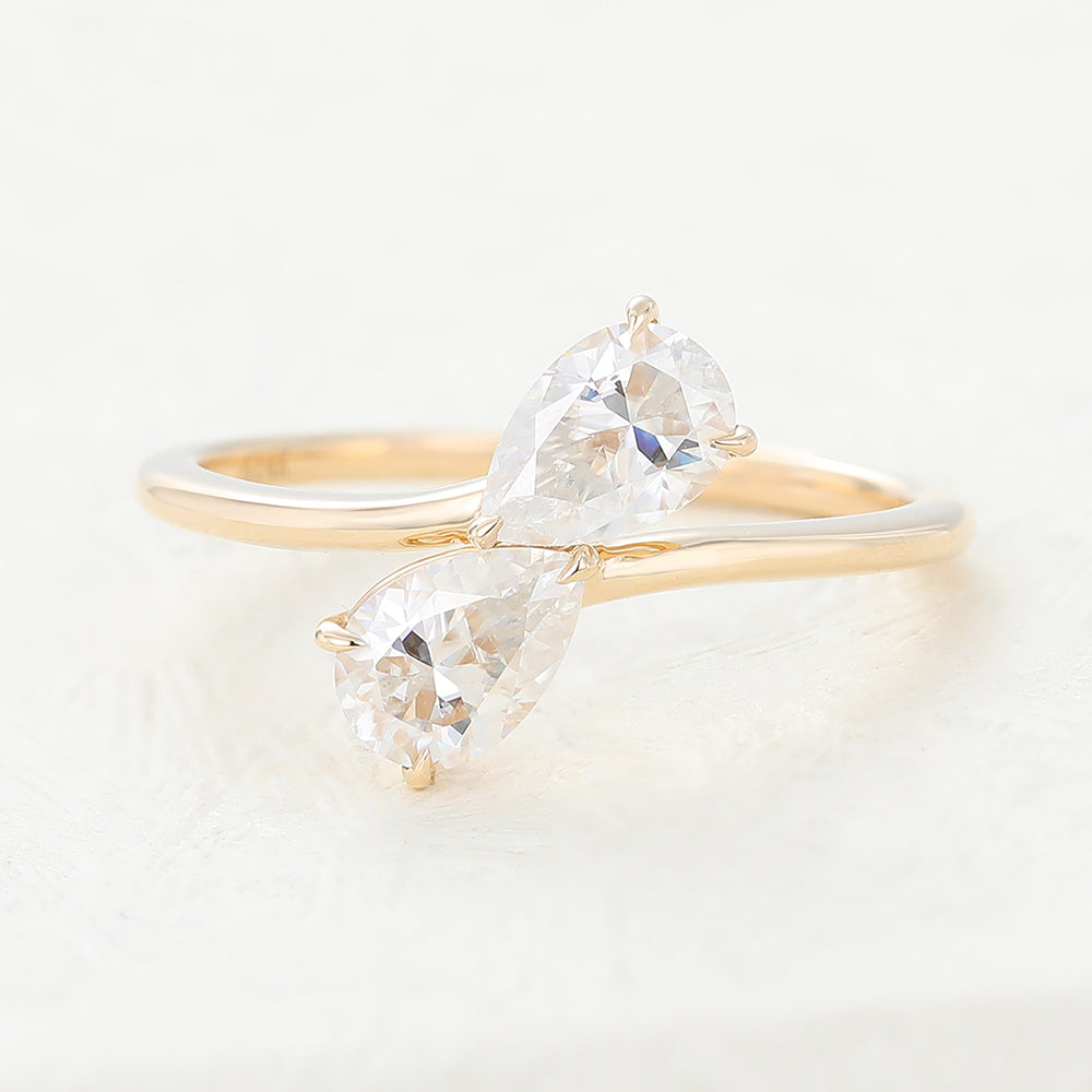 0.39 CT Pear Toi Et Moi Moissanite Engagement Ring