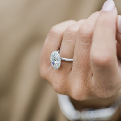 3.85 CT Oval Halo & Pave Lab Grown Diamond Engagement Ring