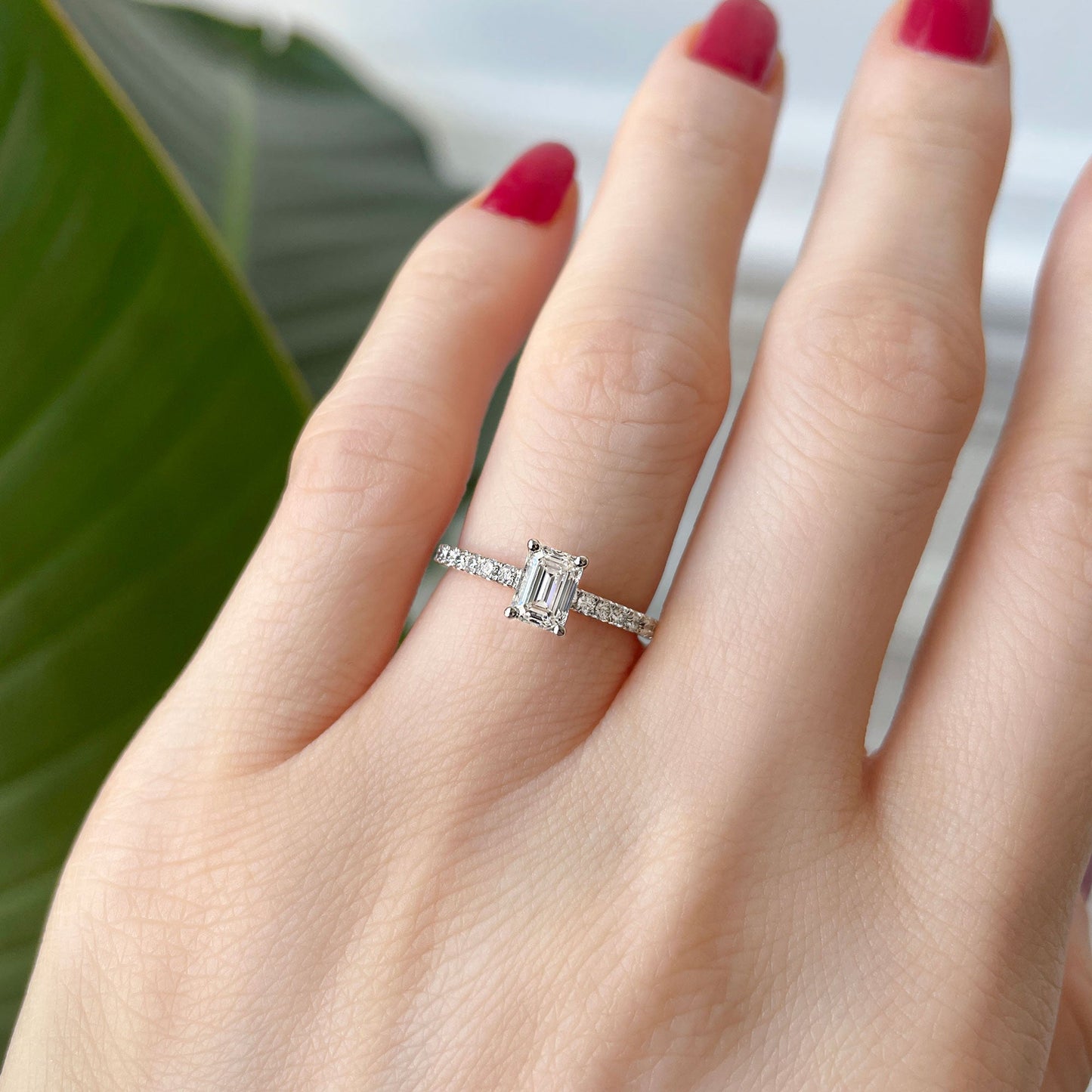 0.50 CT Emerald Pave Moissanite Engagement Ring