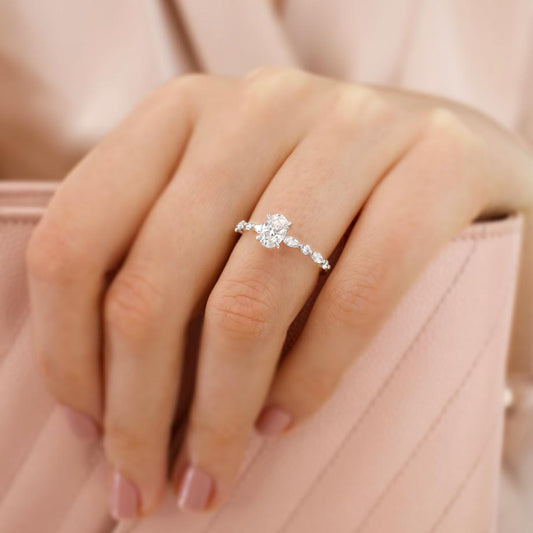 1 CT Oval Pave Lab Grown Diamond Engagement Ring