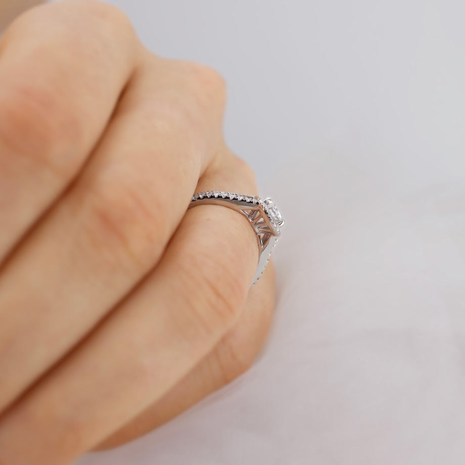 0.5 CT Round Halo, Pave & Split Shank  Lab Grown Diamond Engagement Ring