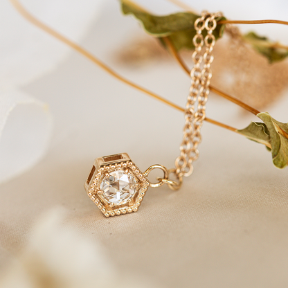 0.06 TCW Round Rose Cut Moissanite Hexagon Charm Necklace