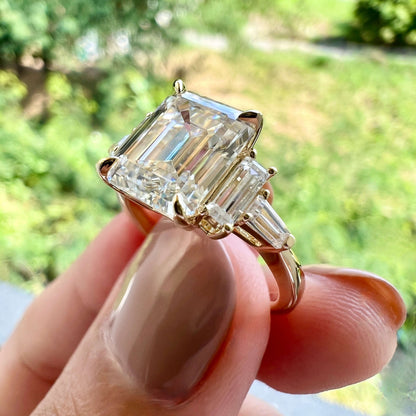 5.75 CT Emerald Three Stone Moissanite Engagement Ring