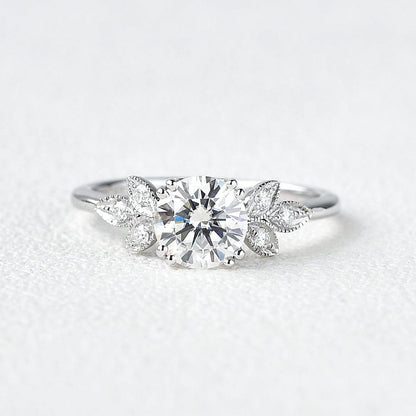 1 CT Round Cluster Lab Grown Diamond Engagement Ring