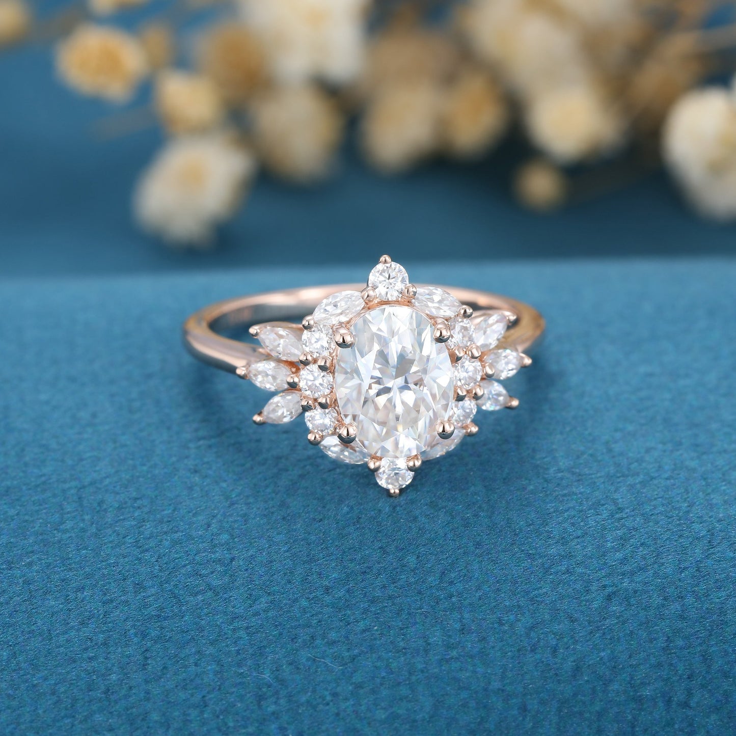 1.33 CT Oval Cluster Lab Grown Diamond Engagement Ring