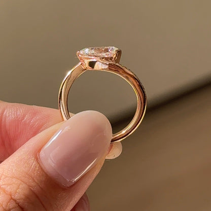1.54CT East West Pear Swirl Pave Moissanite Engagement Ring