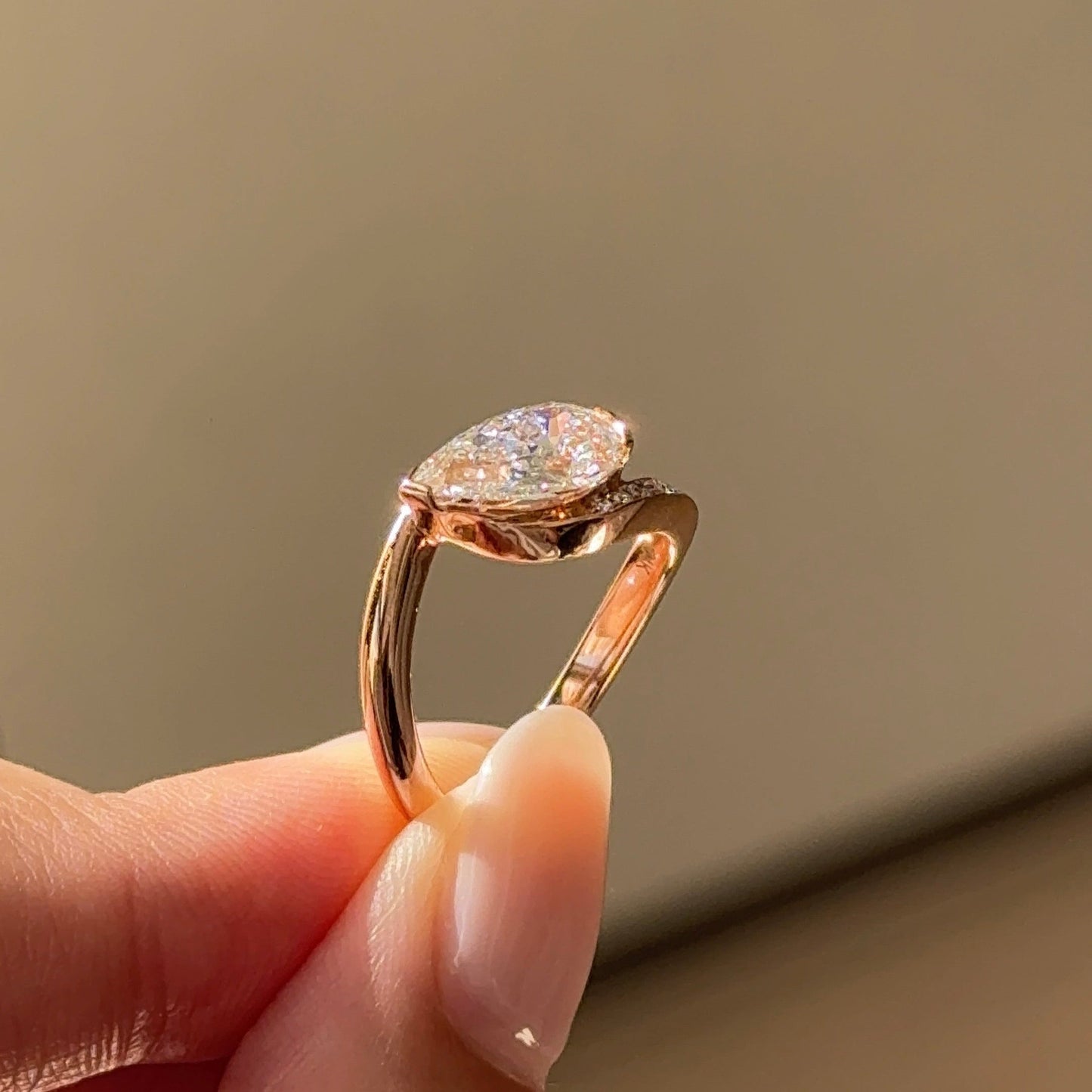 1.54CT East West Pear Swirl Pave Moissanite Engagement Ring