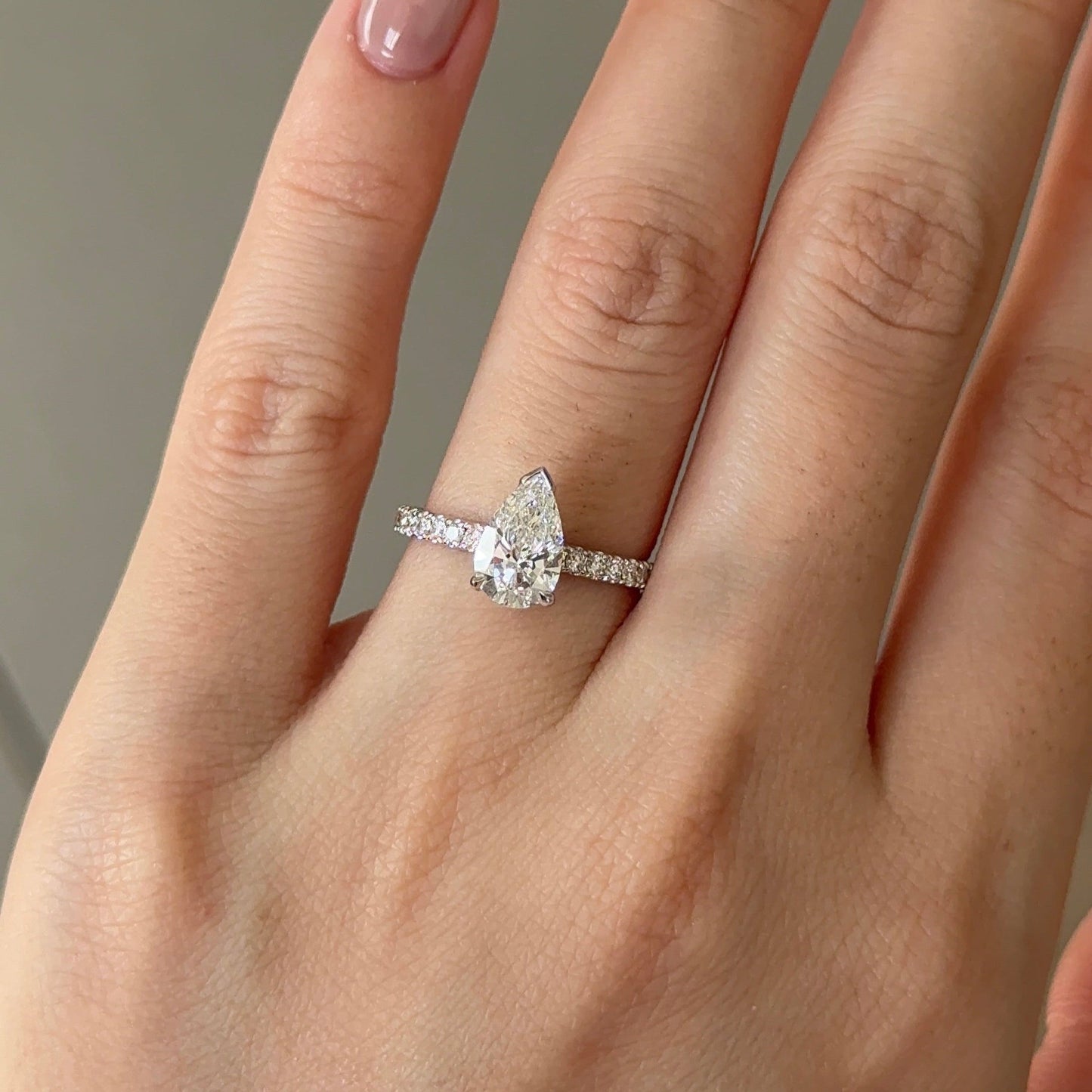 1.05 CT Pear Pave Moissanite Engagement Ring