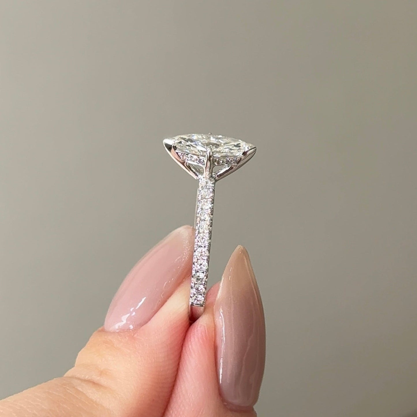 1.02 CT Marquise Pave Moissanite Engagement Ring