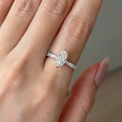 1.02 CT Marquise Pave Moissanite Engagement Ring