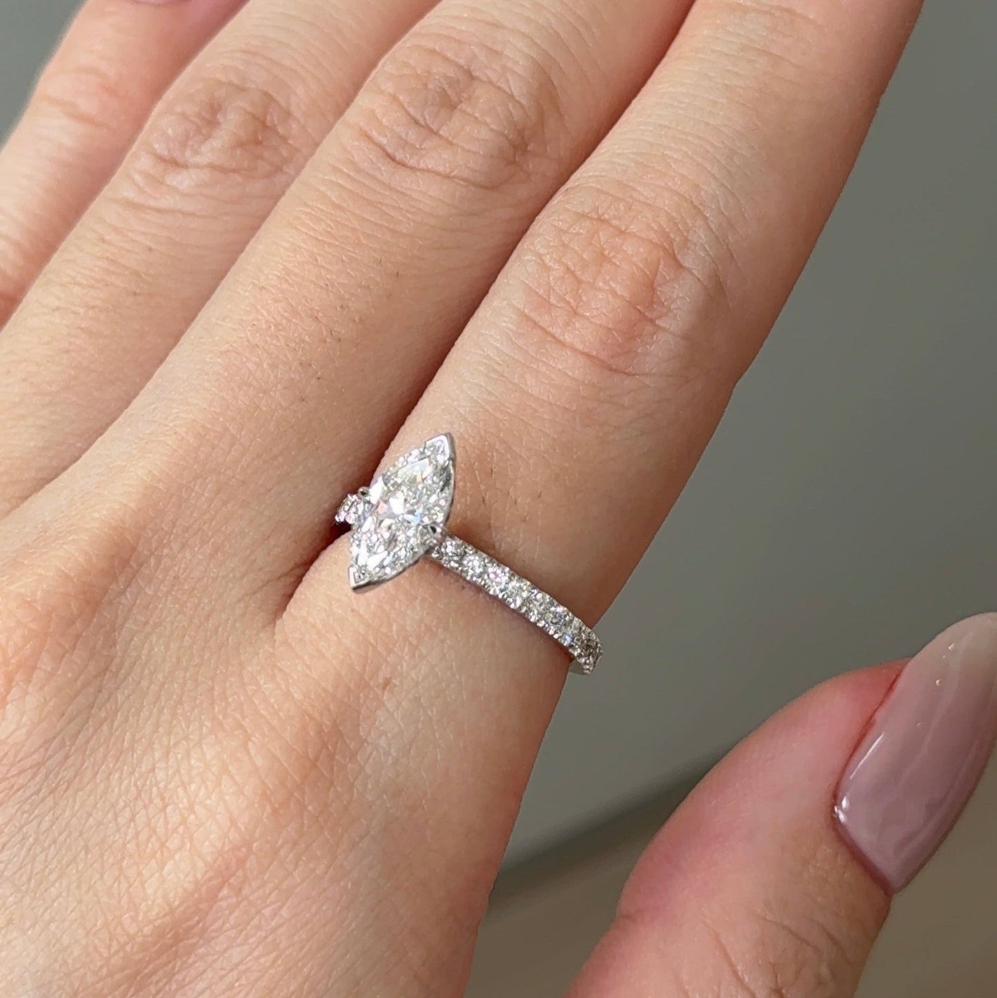 1.02 CT Marquise Pave Moissanite Engagement Ring