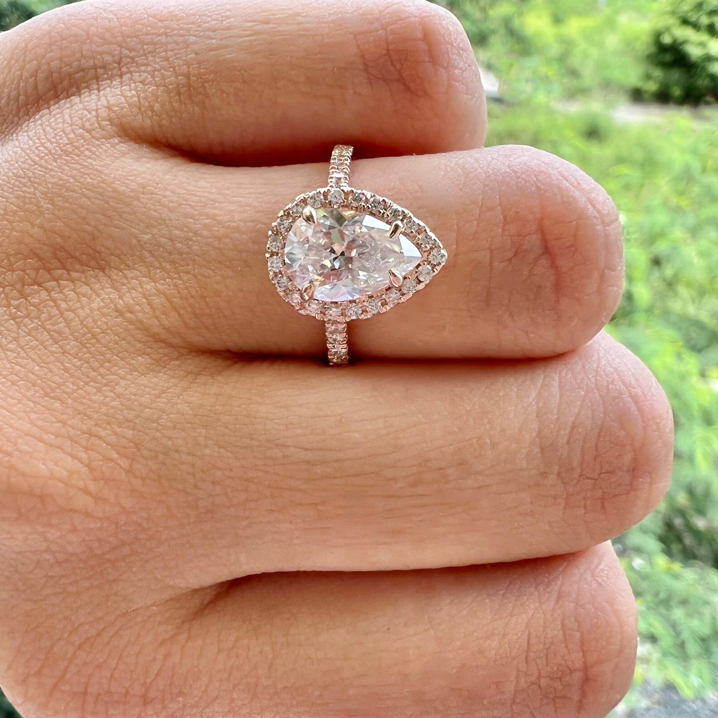 2.1 CT Pear Halo & Pave Moissanite Engagement Ring