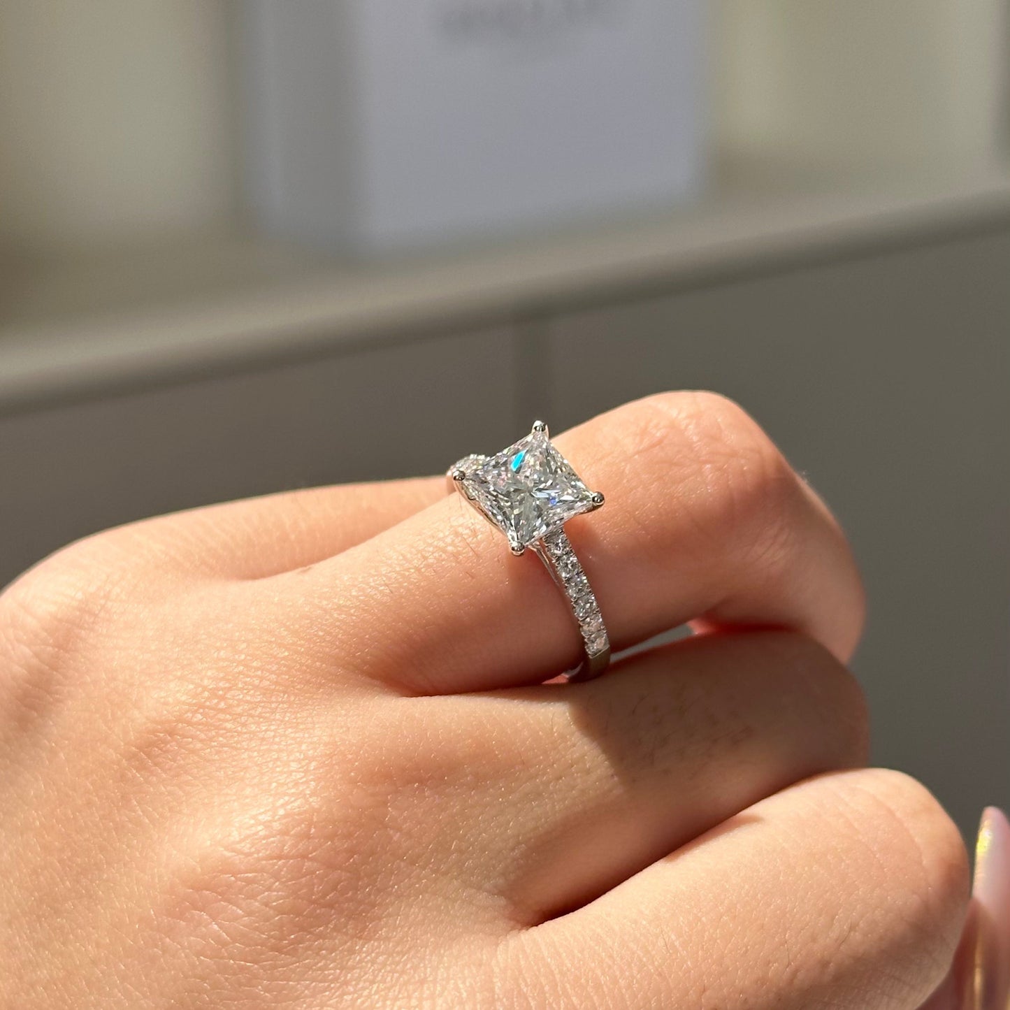 2 CT Princess Pave Moissanite Engagement Ring