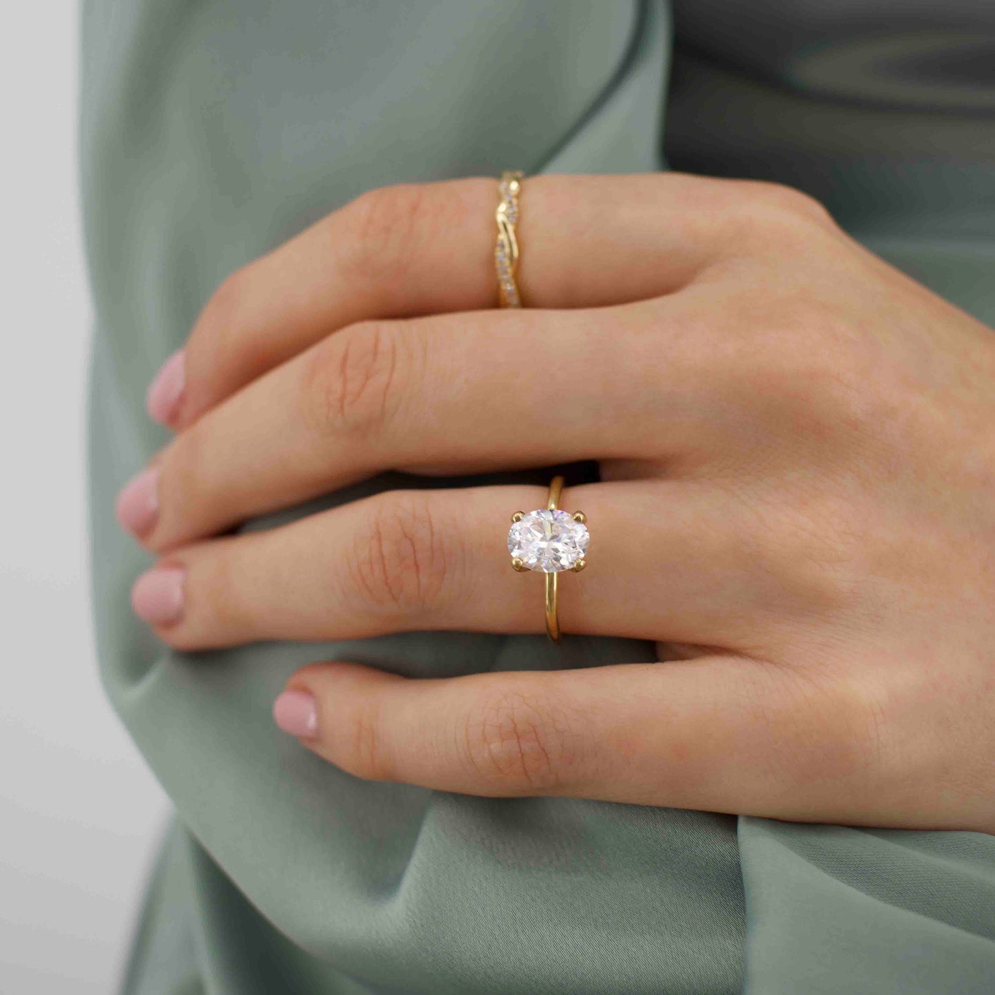 1.5 CT Oval Pave Lab Grown Diamond Engagement Ring